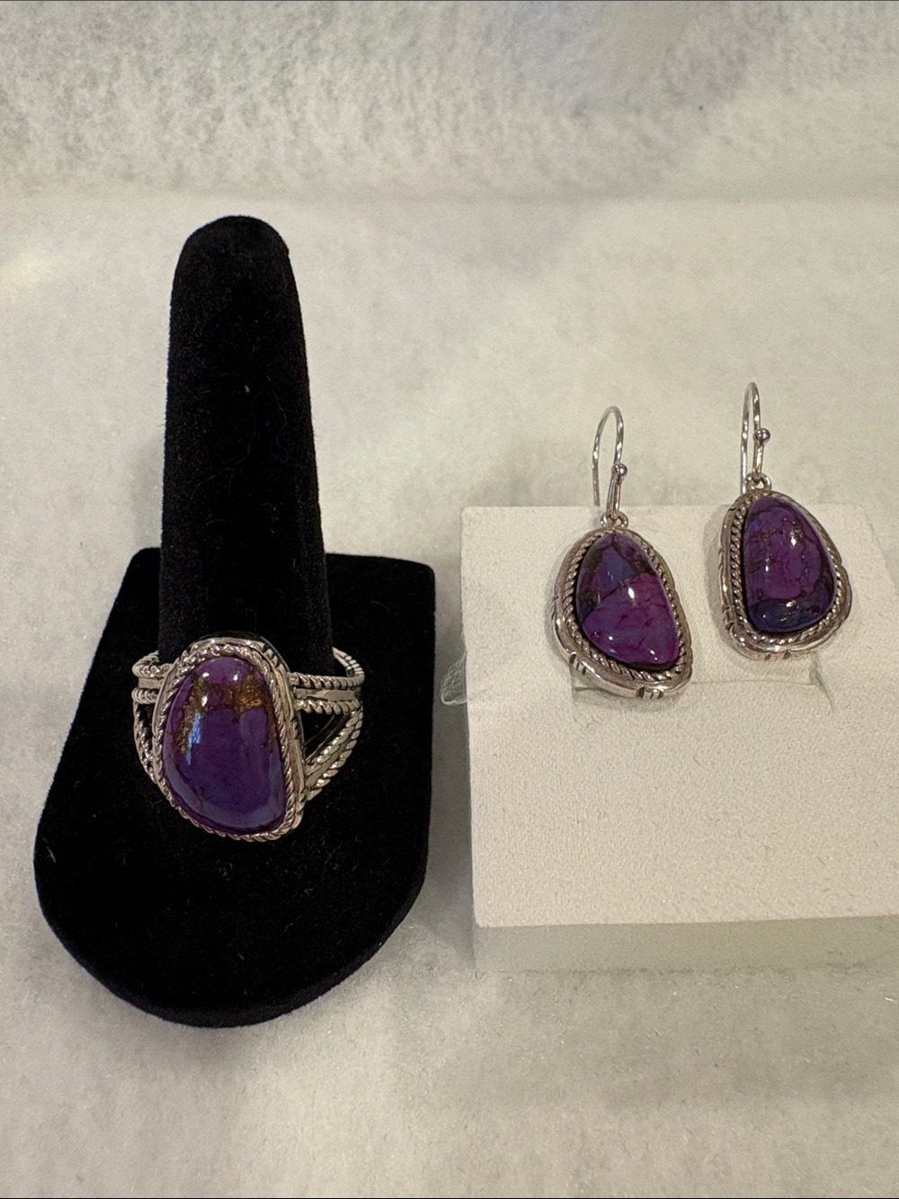 Purple Turquoise Sterling Silver Ring and Earrings Set